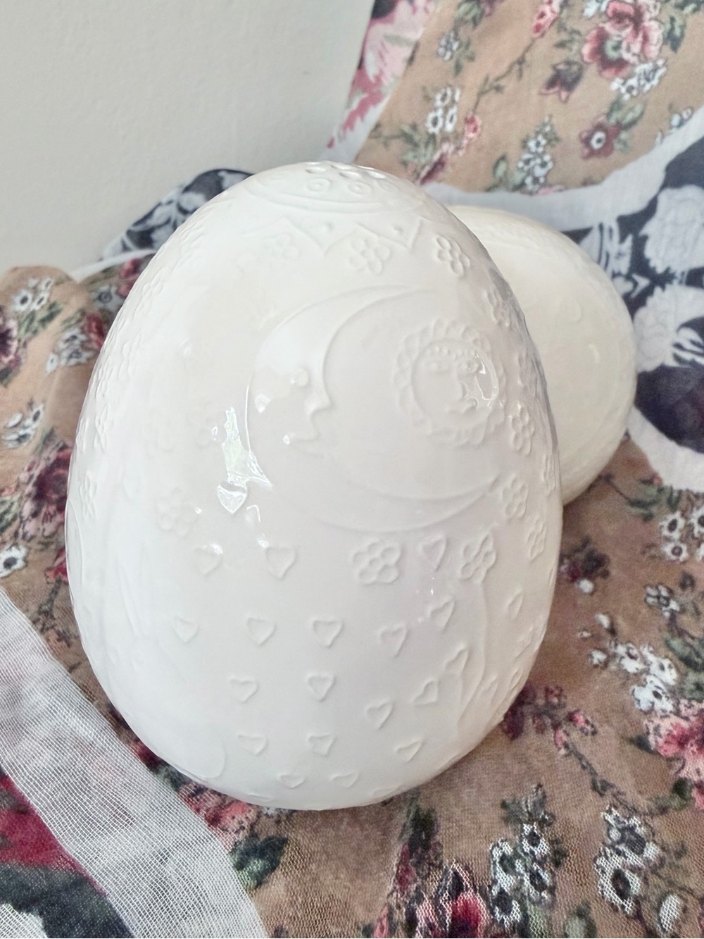 Egg Salt Pepper Shakers Woodland Celestial Ceramic Set 1966